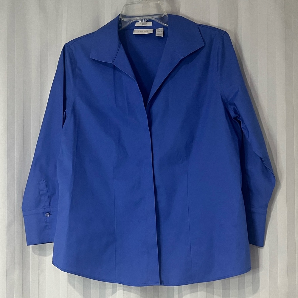 Chico's Vibrant Blue Cotton Button Up No Iron Shirt